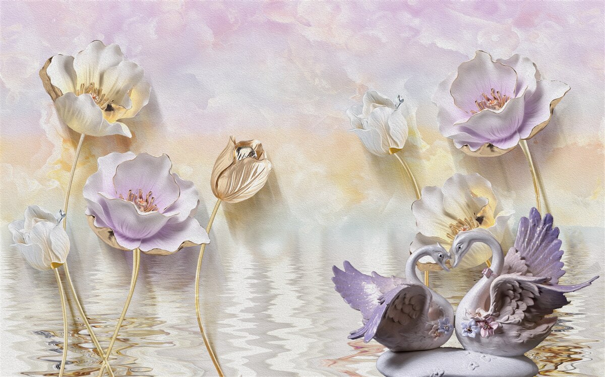 Фотошпалери відображення ніжних квітів у воді