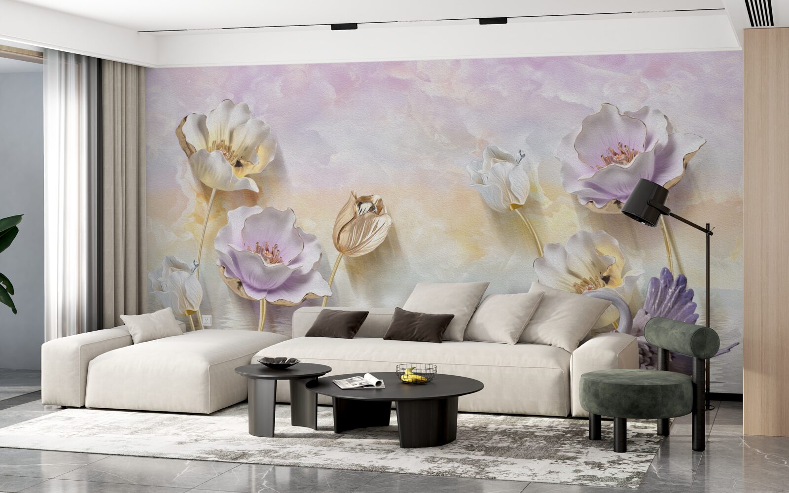 Фотошпалери відображення ніжних квітів у воді