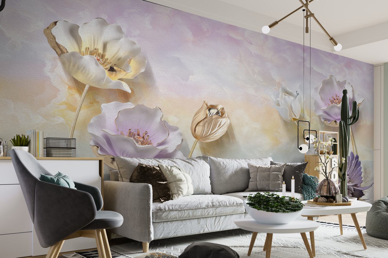 Фотошпалери відображення ніжних квітів у воді