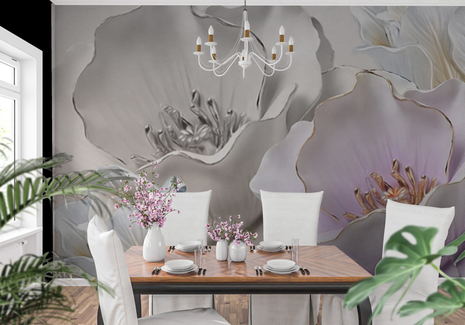 Фотошпалери квіти витончені та білі, як порцеляна