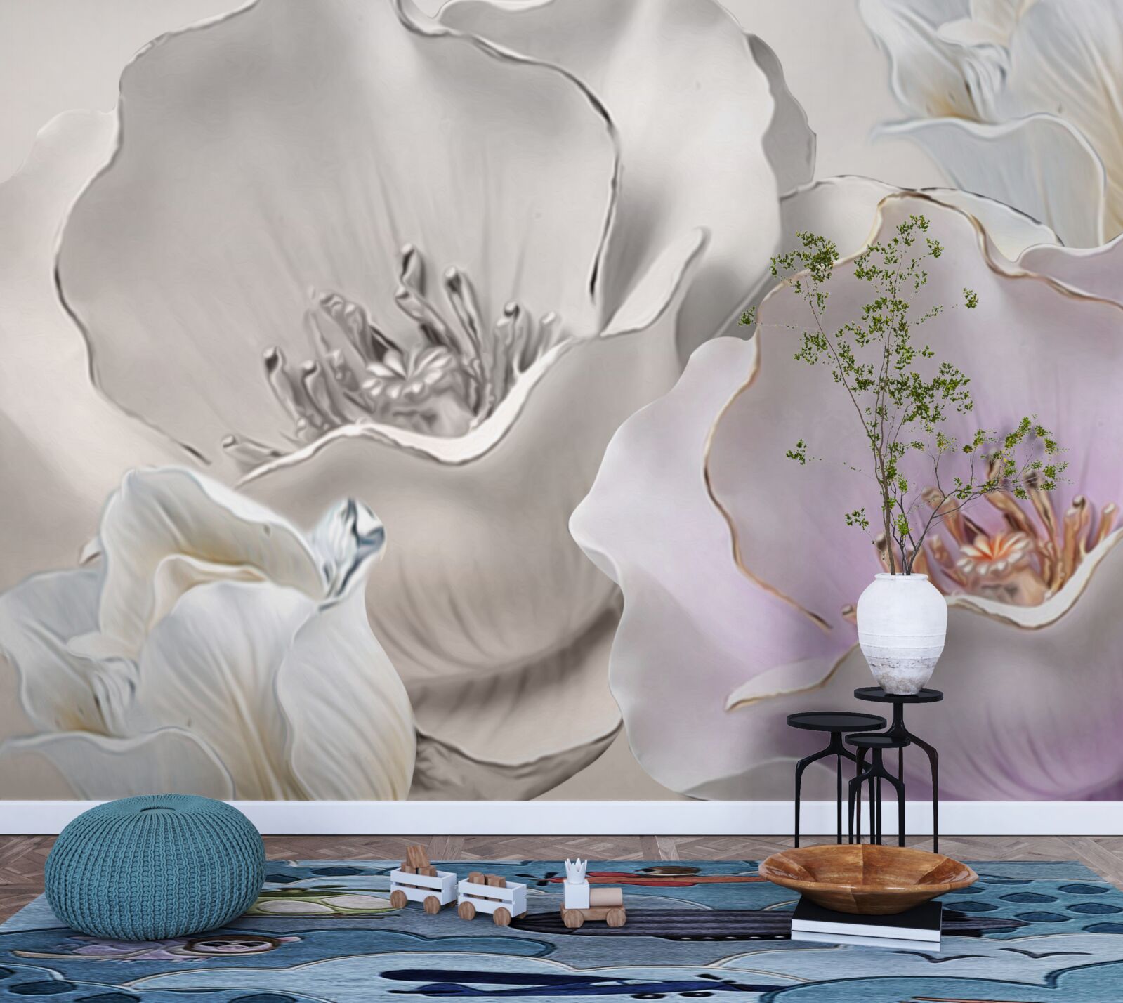 Фотошпалери квіти витончені та білі, як порцеляна