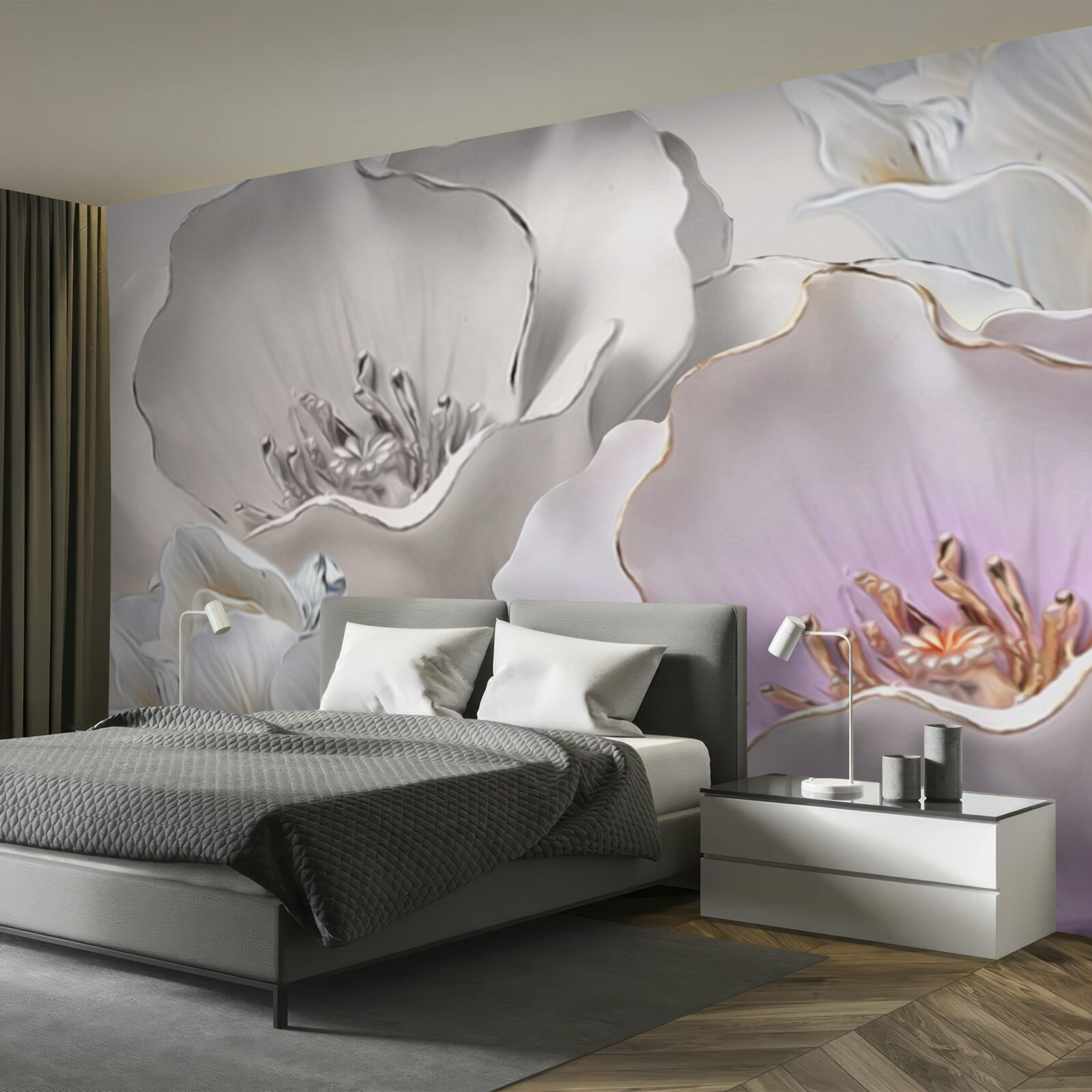 Фотошпалери квіти витончені та білі, як порцеляна