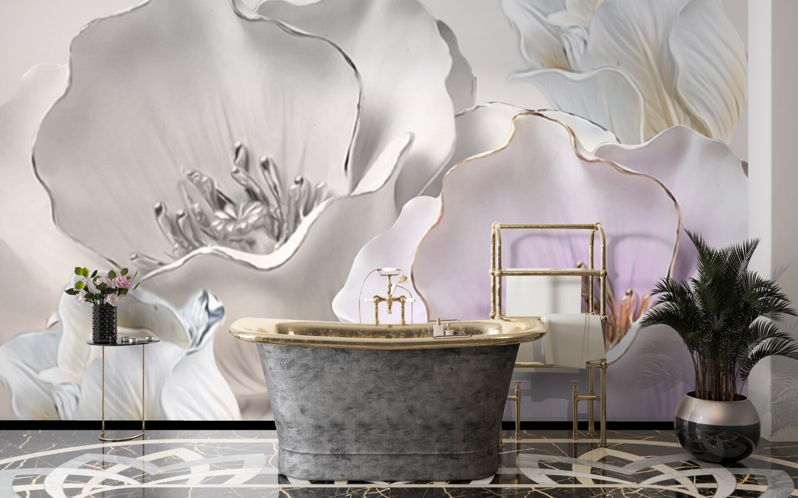 Фотошпалери квіти витончені та білі, як порцеляна