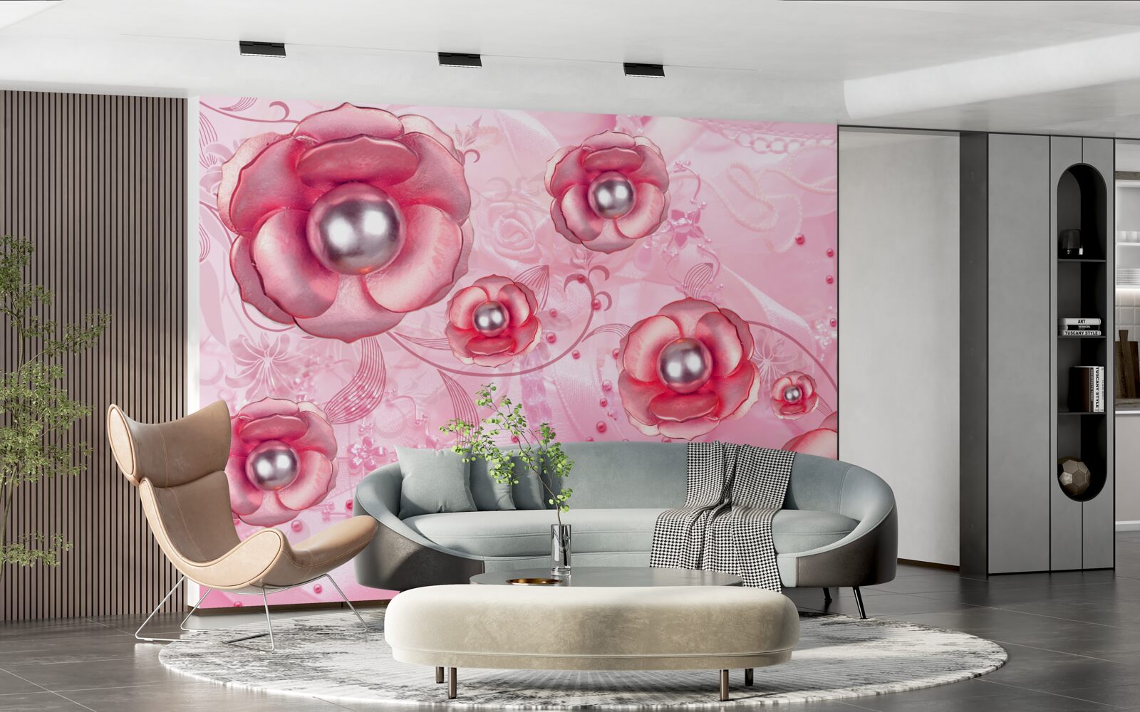 Фотошпалери ніжні червоні бутони з серцем, наповненим перлинами