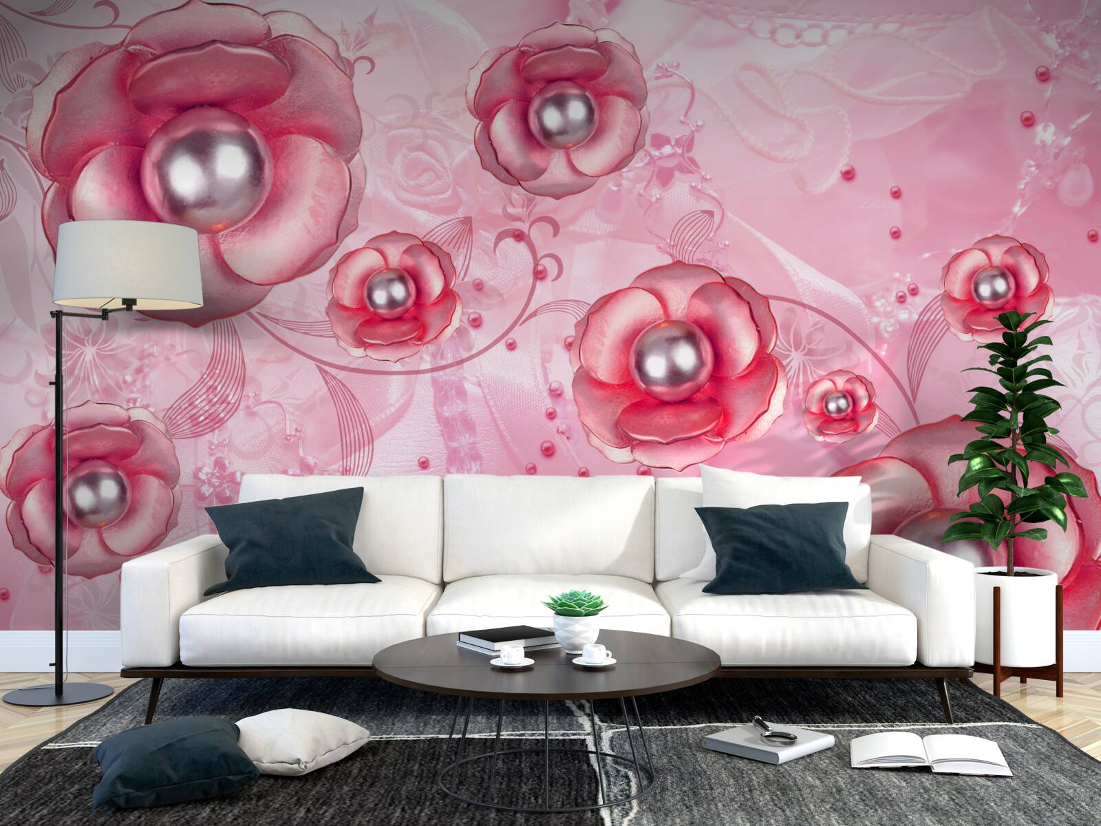 Фотошпалери ніжні червоні бутони з серцем, наповненим перлинами