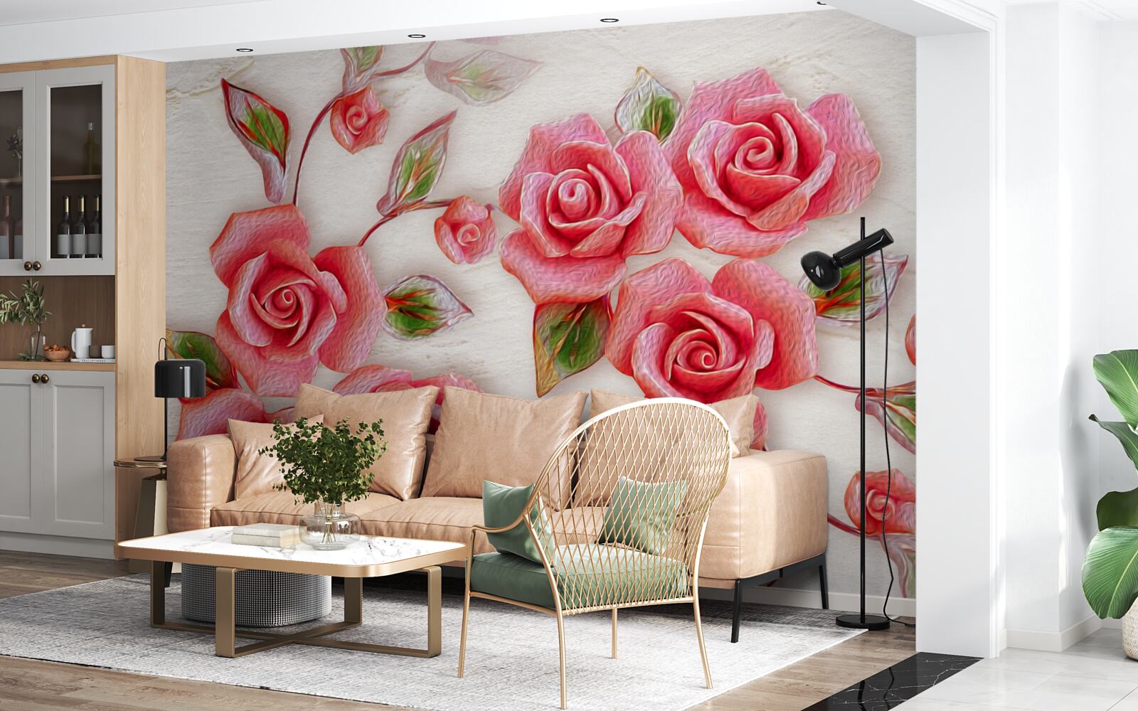 Фотошпалери на гілці цвіте рожева чайна троянда