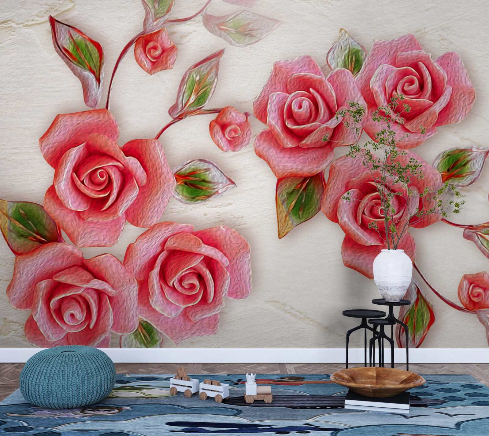 Фотошпалери на гілці цвіте рожева чайна троянда