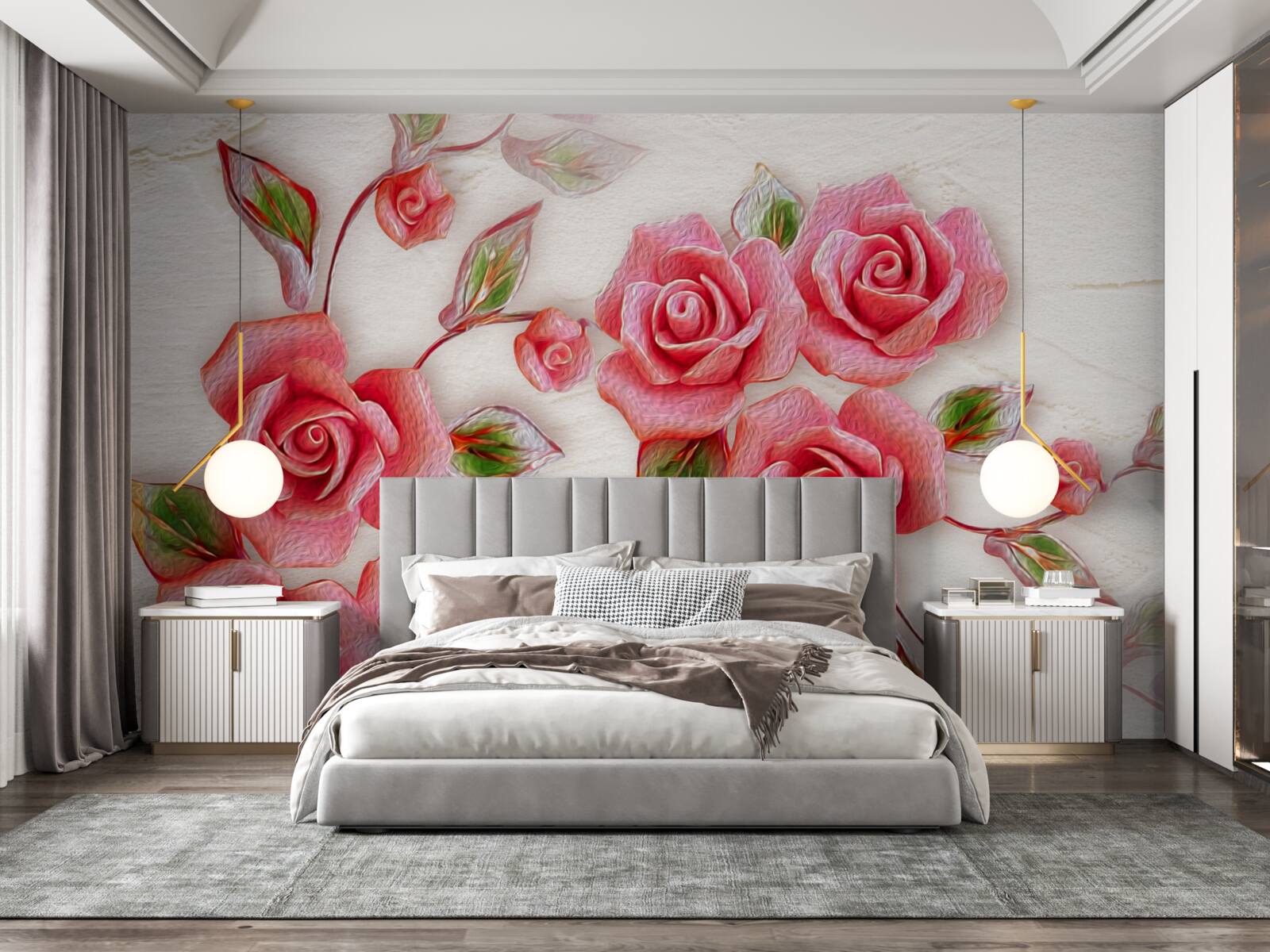 Фотошпалери на гілці цвіте рожева чайна троянда