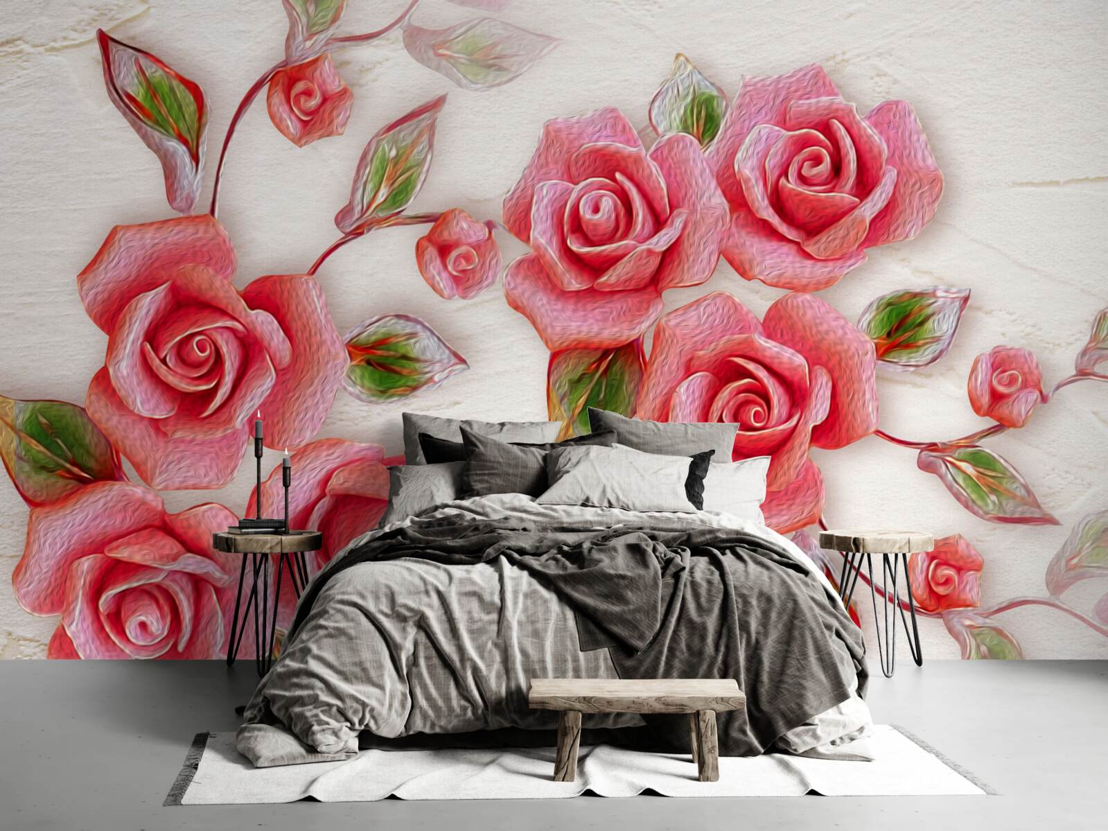 Фотошпалери на гілці цвіте рожева чайна троянда