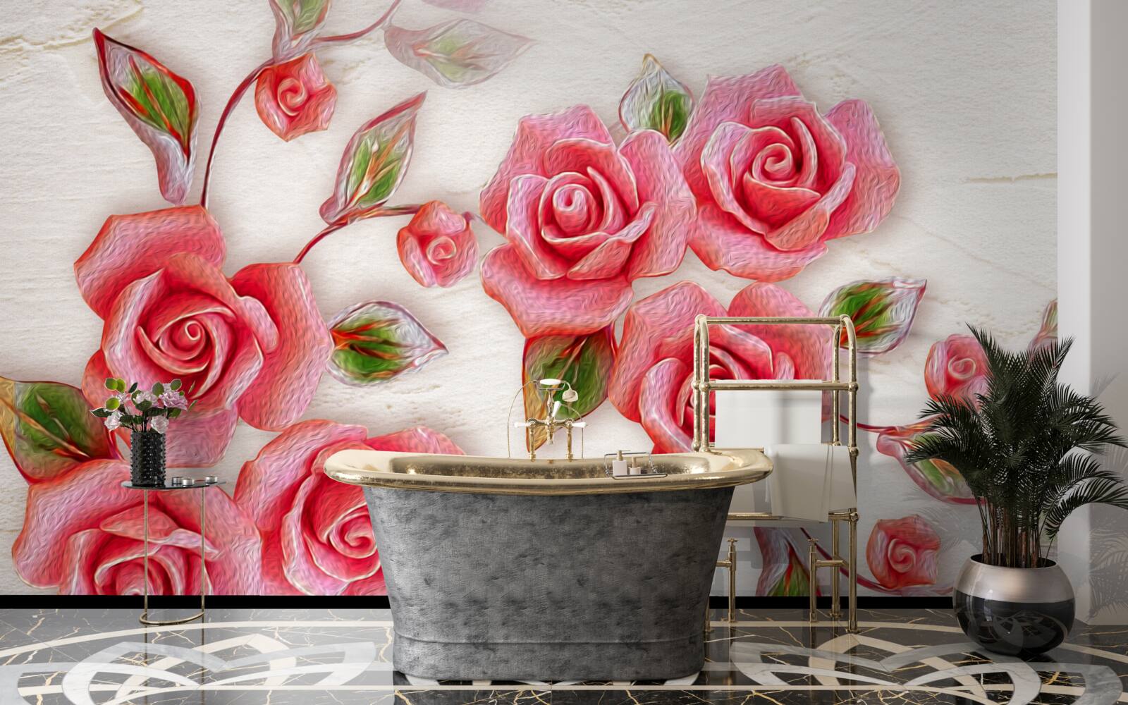 Фотошпалери на гілці цвіте рожева чайна троянда