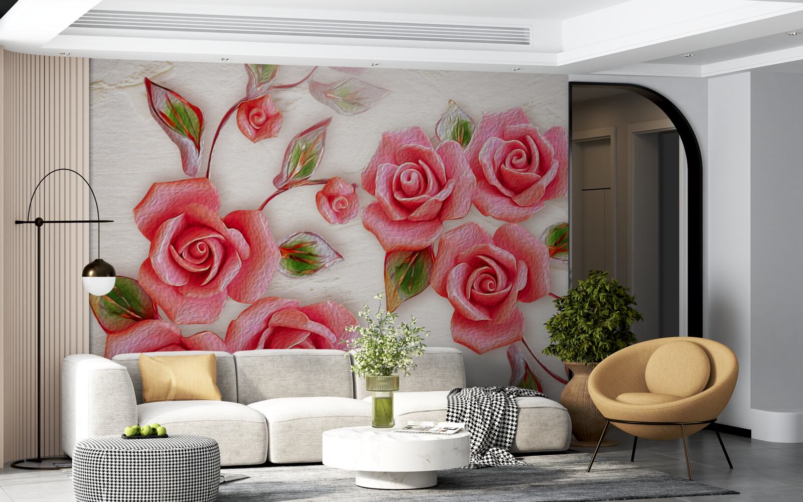 Фотошпалери на гілці цвіте рожева чайна троянда