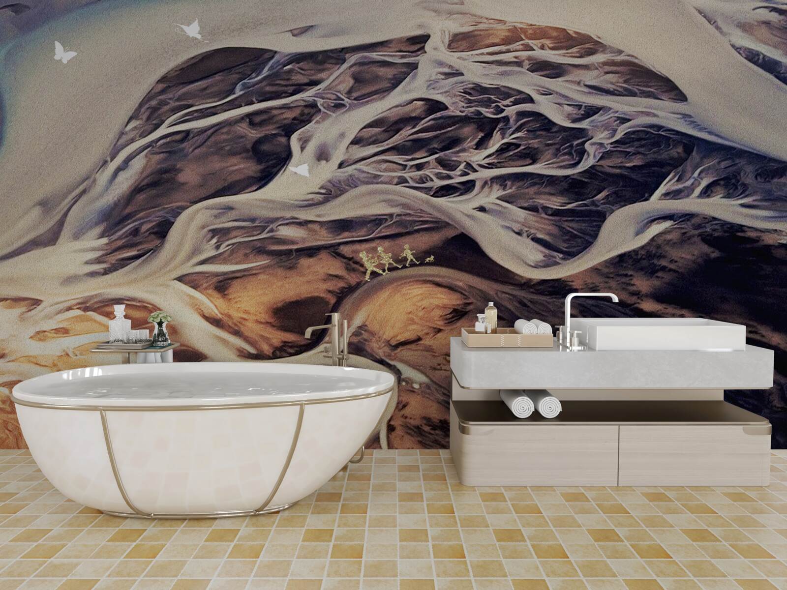 Фотошпалери фальшивий силует дерева, намальований на піску