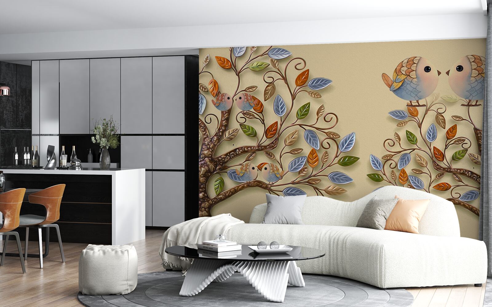 Фотошпалери осінні дерева з птахами