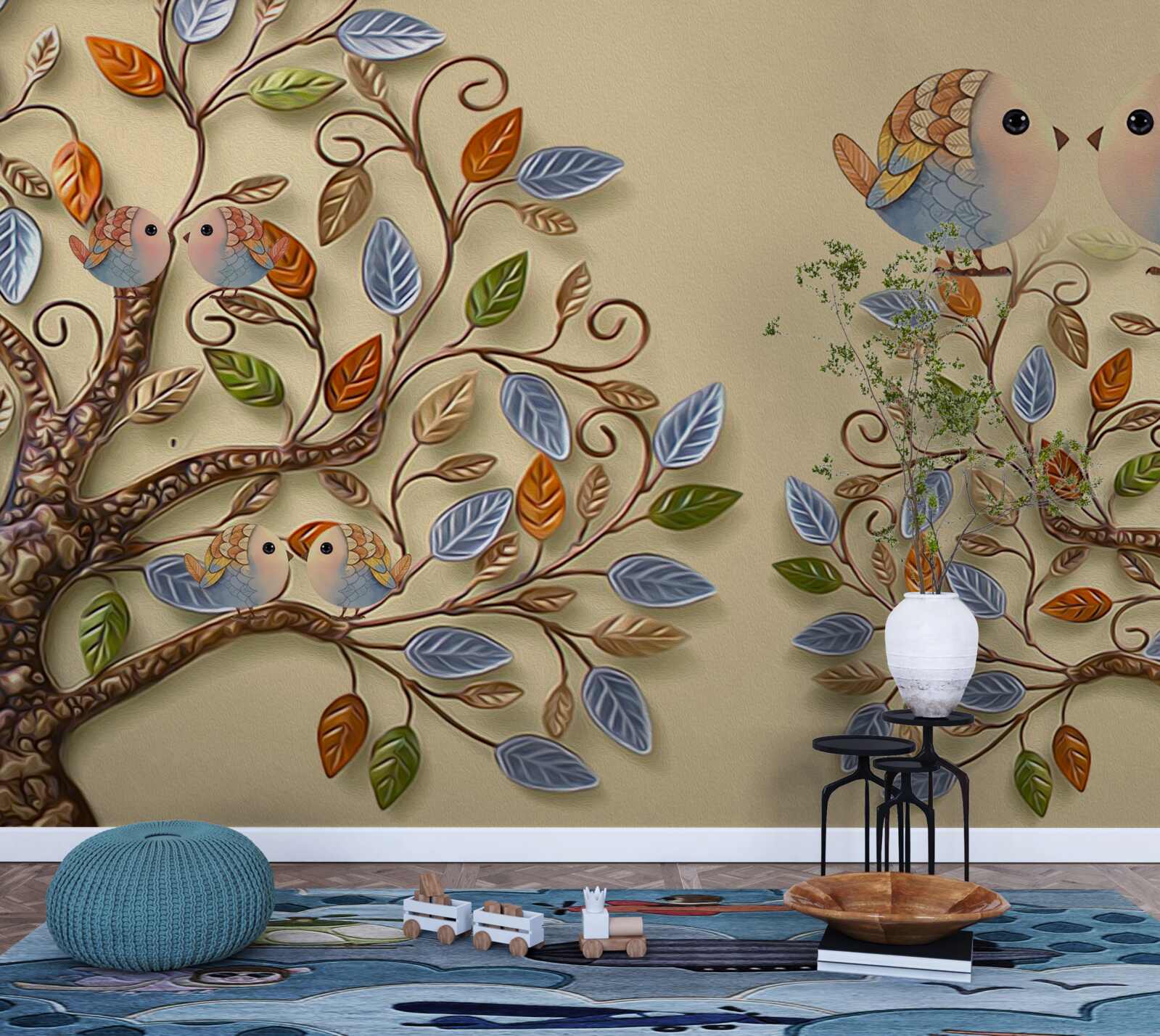 Фотошпалери осінні дерева з птахами