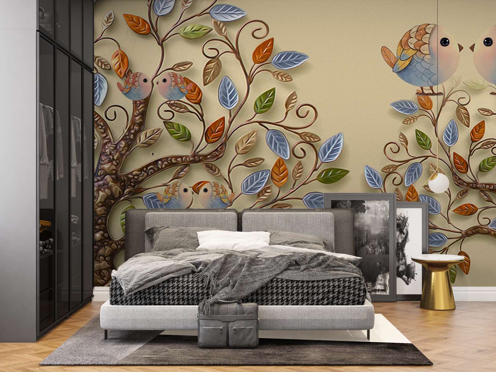 Фотошпалери осінні дерева з птахами