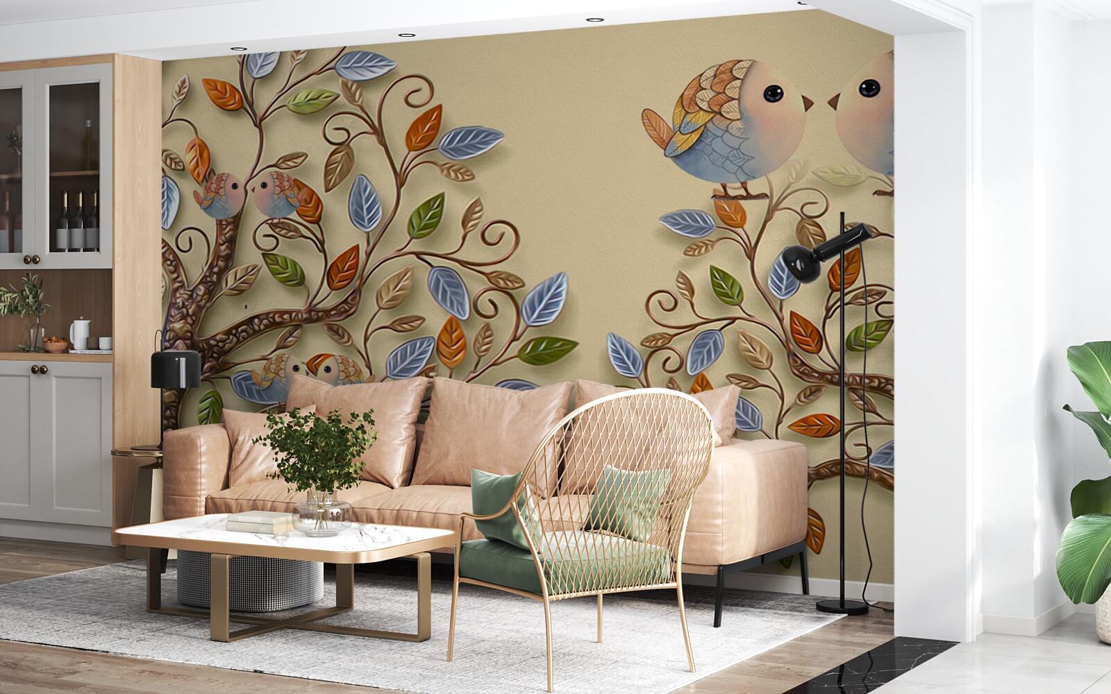 Фотошпалери осінні дерева з птахами