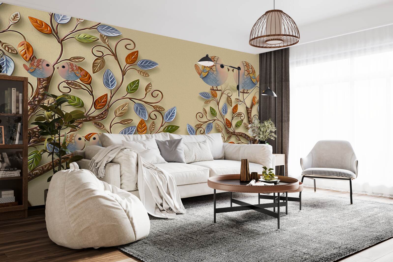 Фотошпалери осінні дерева з птахами