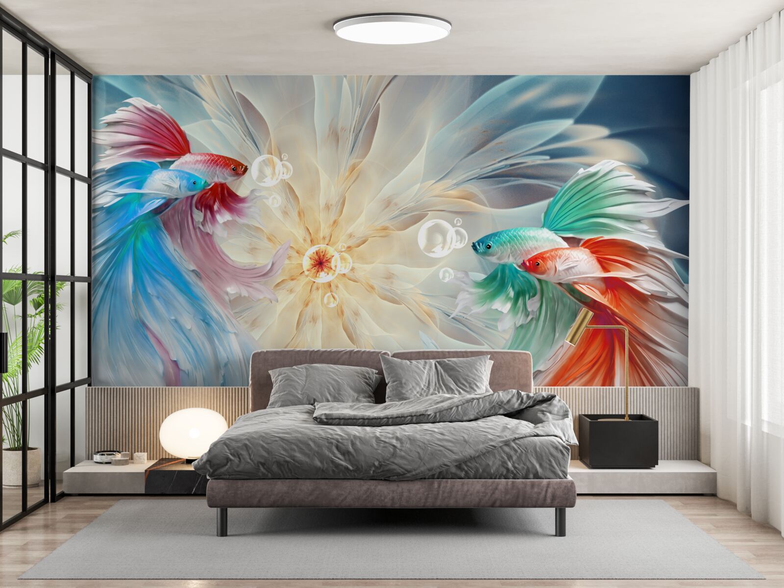 Фотошпалери яскраво забарвлені риби з розкішними хвостами