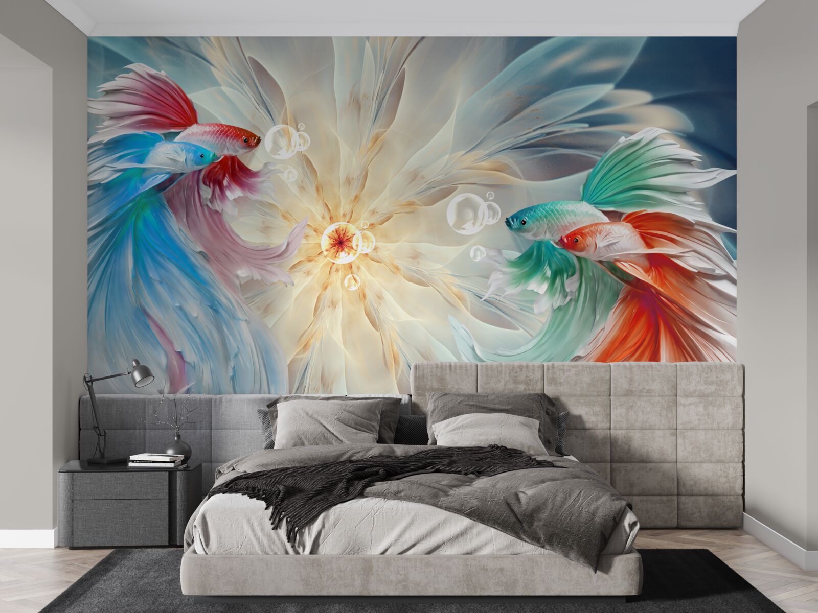 Фотошпалери яскраво забарвлені риби з розкішними хвостами