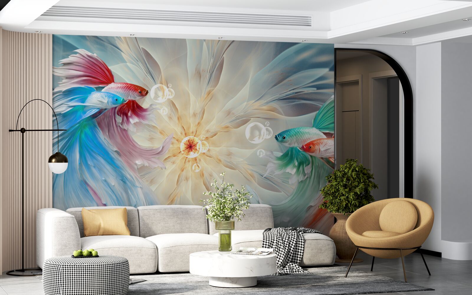 Фотошпалери яскраво забарвлені риби з розкішними хвостами