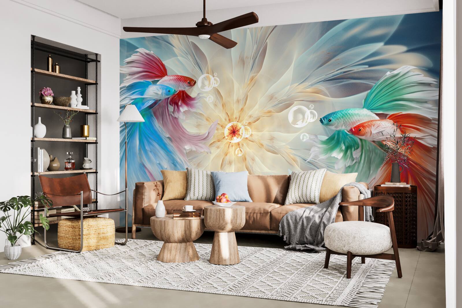 Фотошпалери яскраво забарвлені риби з розкішними хвостами