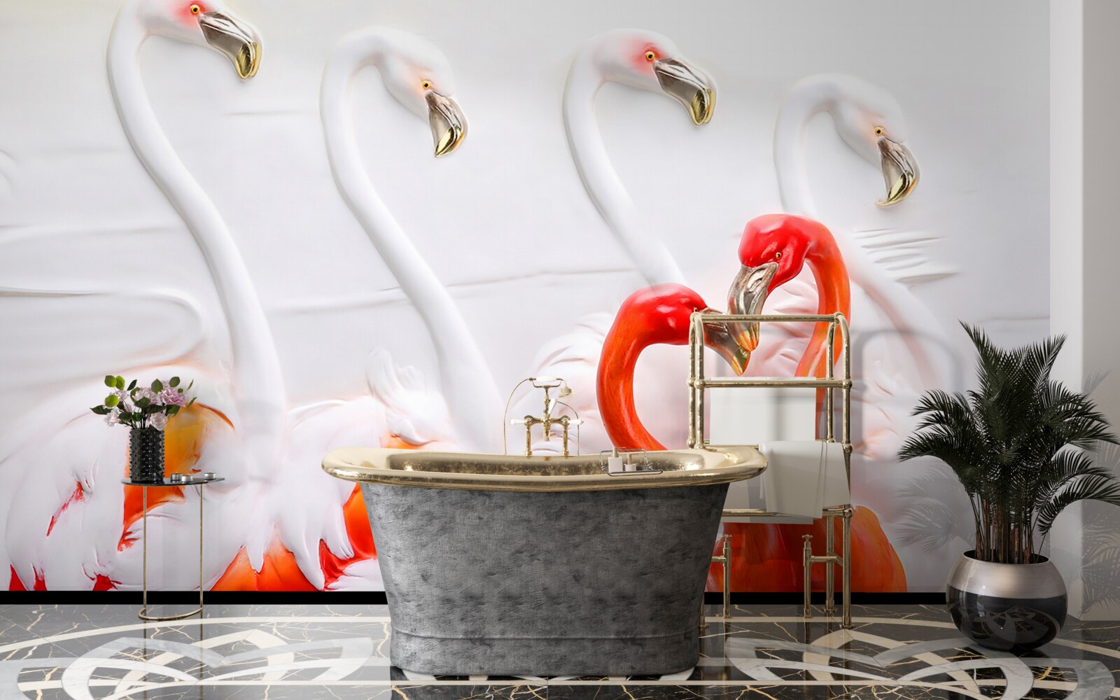 Фотошпалери фламінго у відтінках рожевого та білого