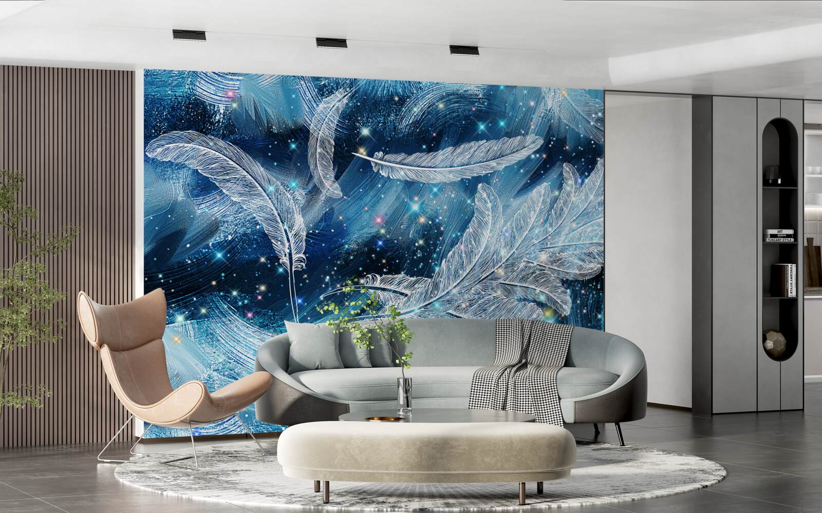 Фотошпалери сильний вітер несе біле пір'я