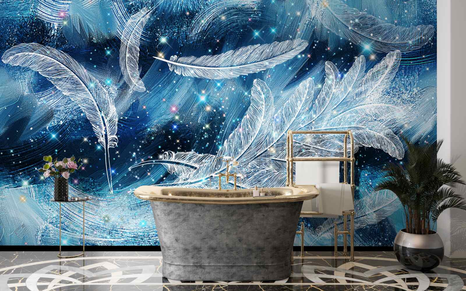 Фотошпалери сильний вітер несе біле пір'я