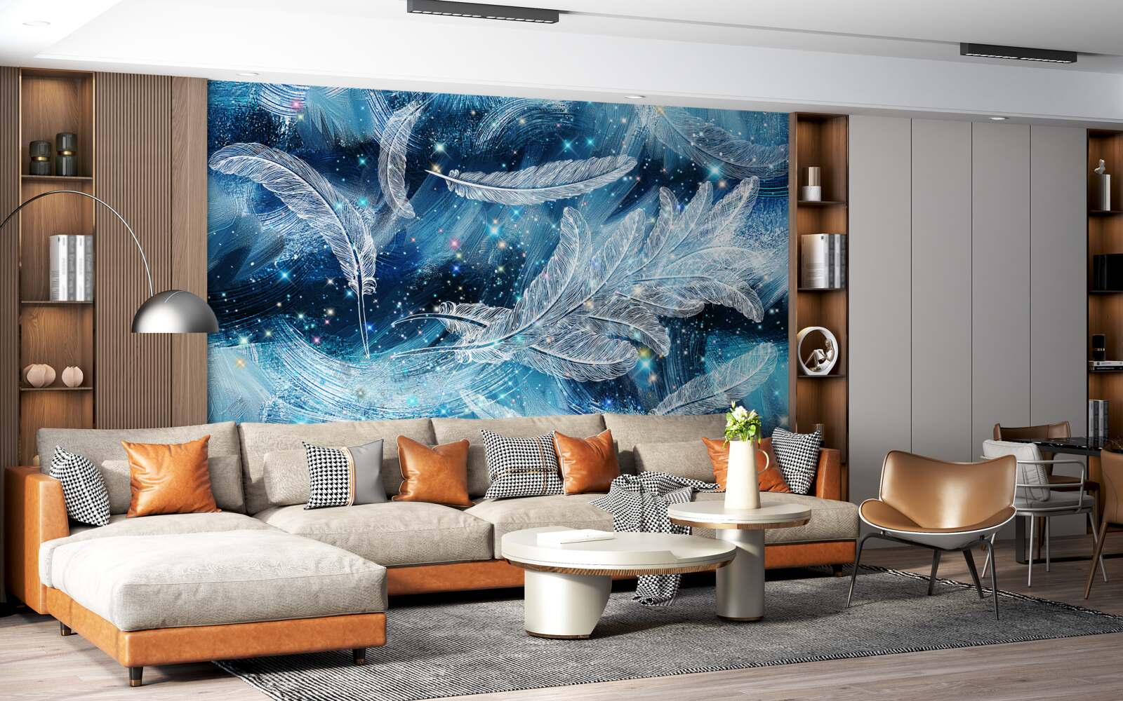 Фотошпалери сильний вітер несе біле пір'я