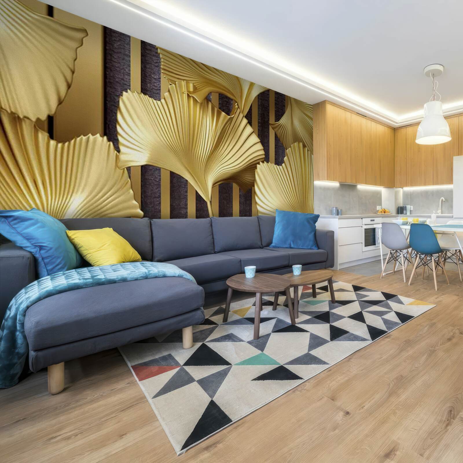 Фотошпалери листя папороті в золоті