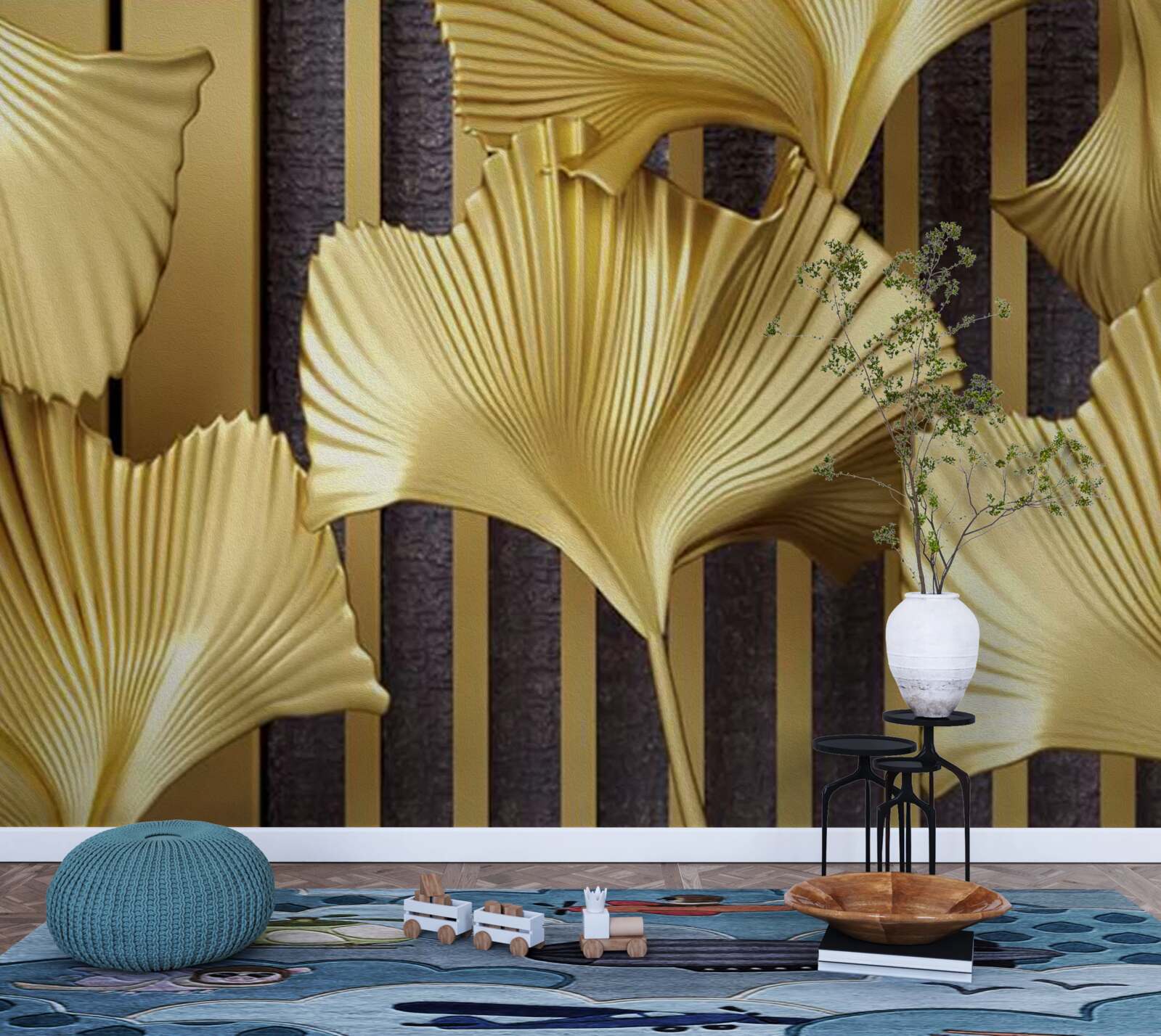 Фотошпалери листя папороті в золоті