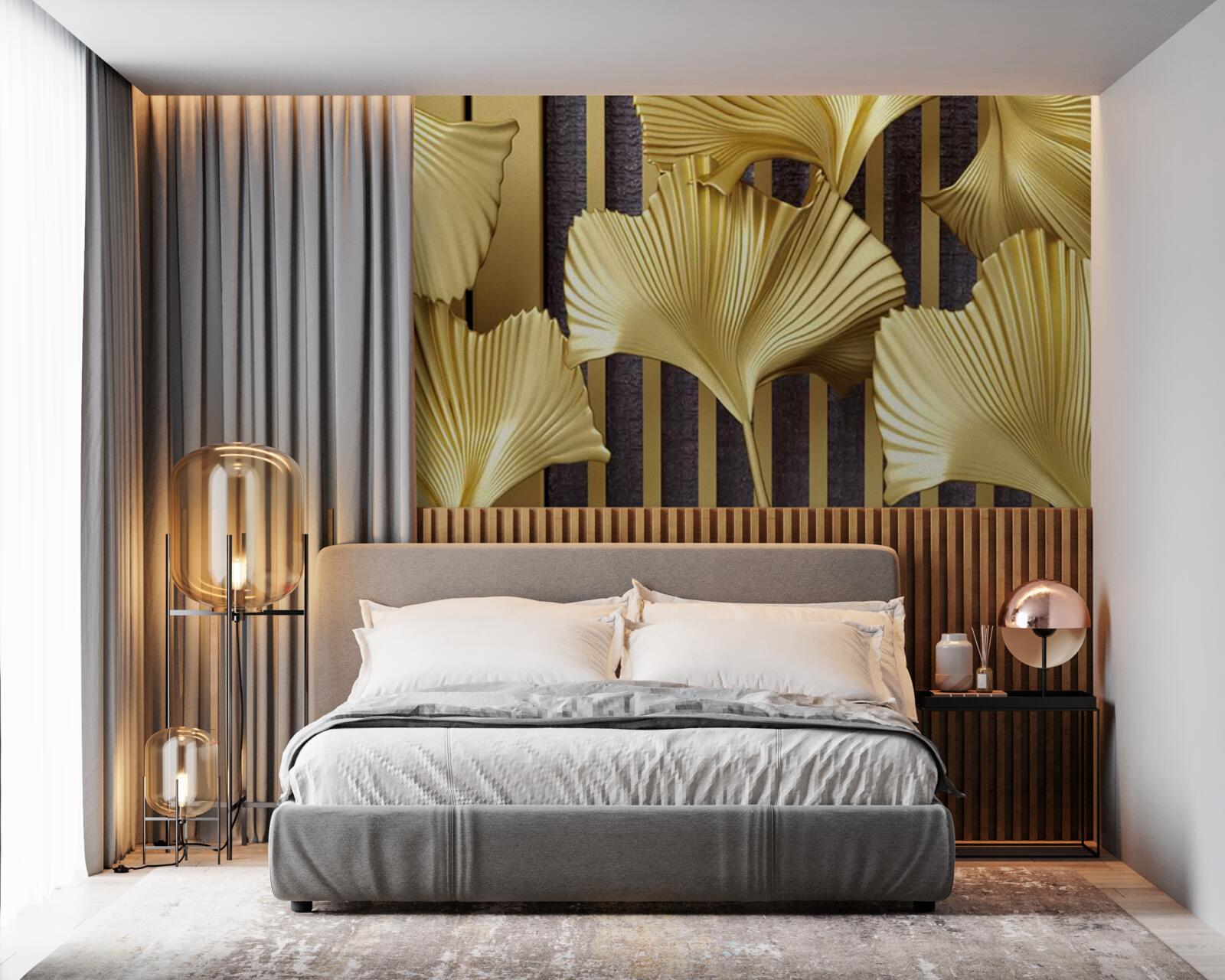 Фотошпалери листя папороті в золоті