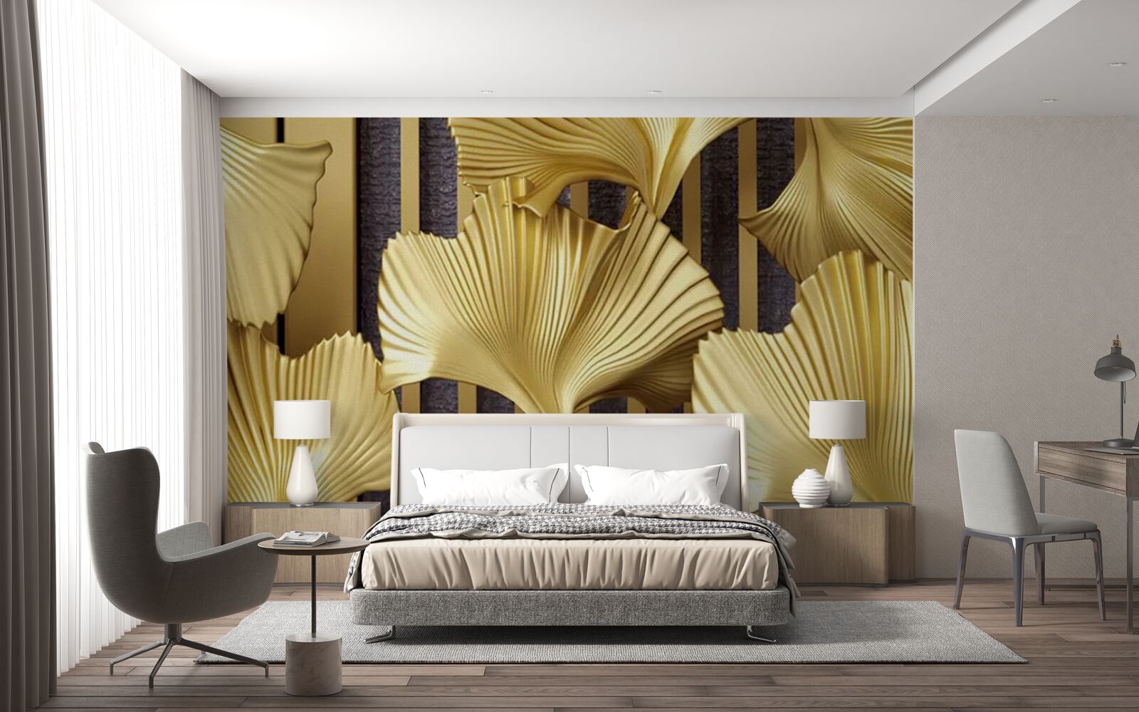 Фотошпалери листя папороті в золоті