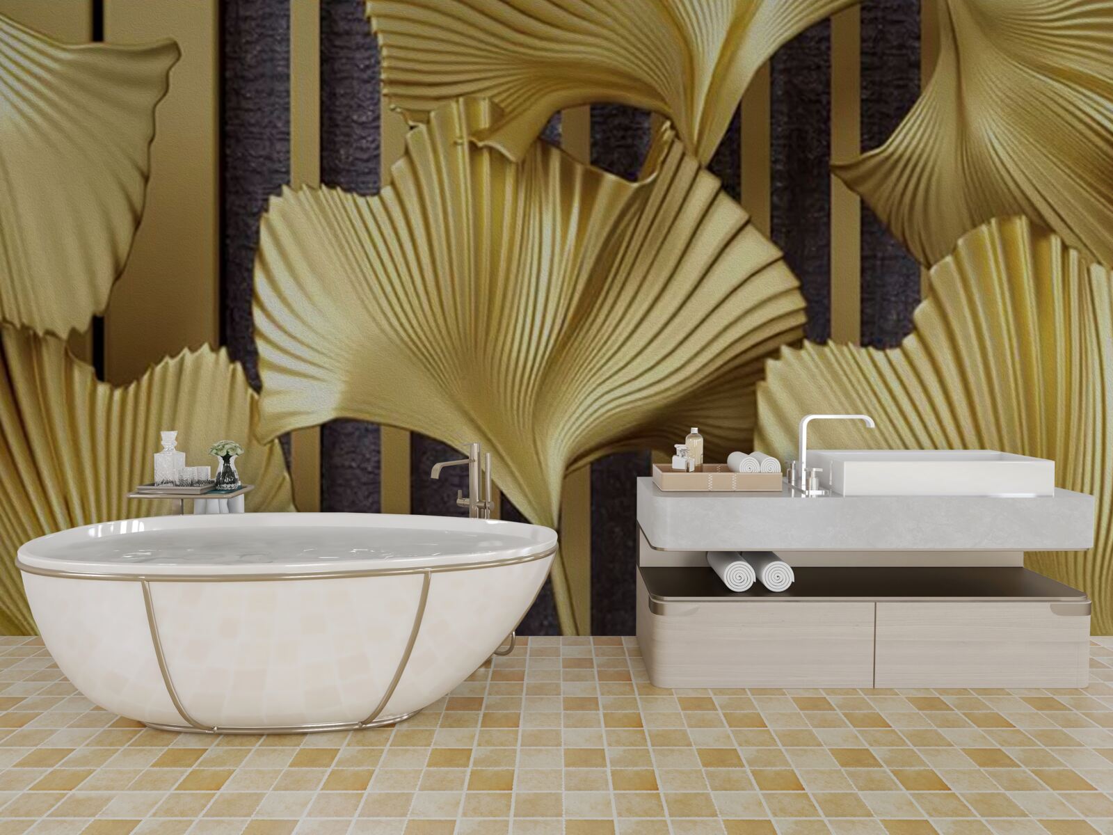 Фотошпалери листя папороті в золоті