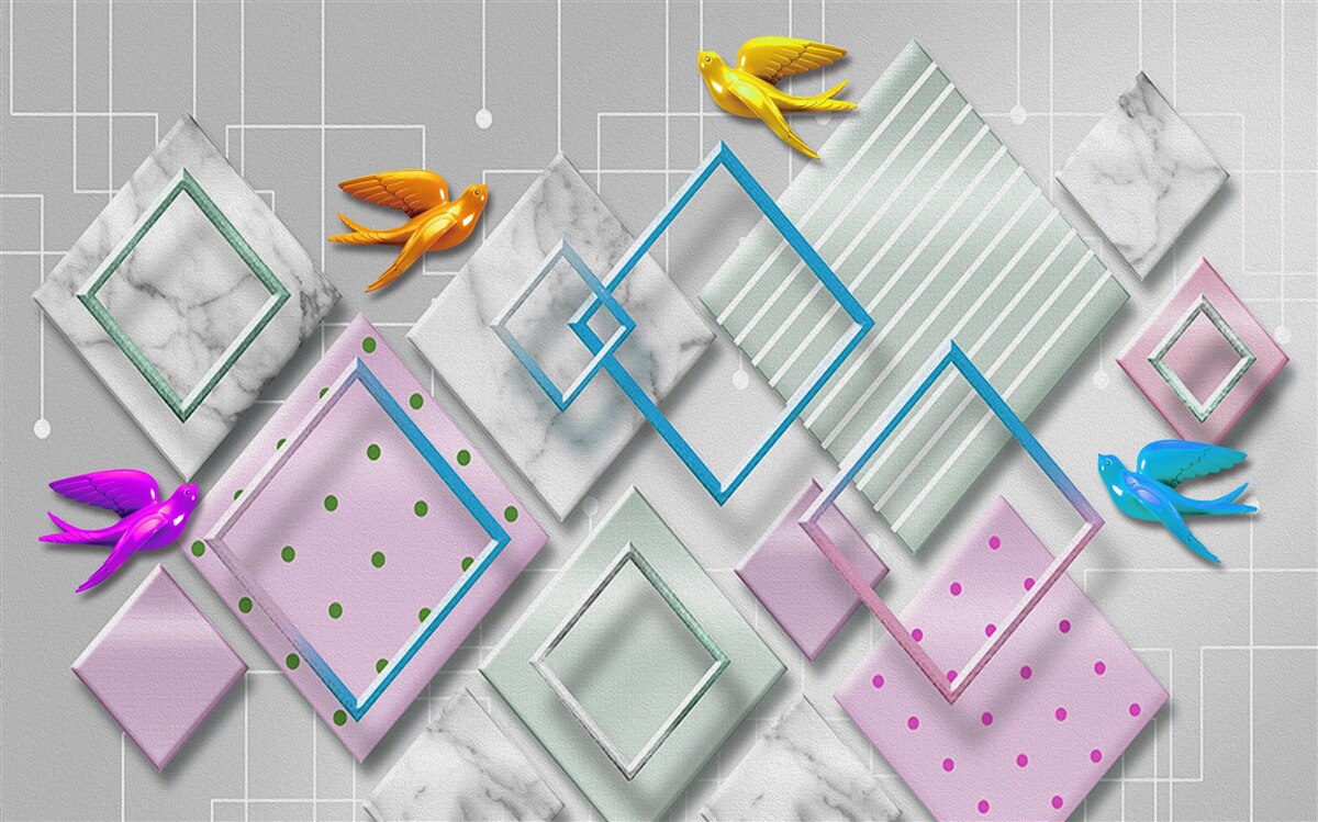 Фотошпалери різнокольорова абстракція птахів і фігур