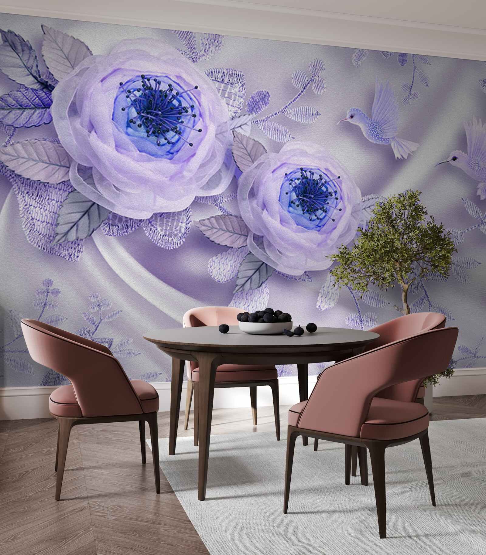 Фотошпалери діаманти прикрашають білу троянду на шовковій тканині