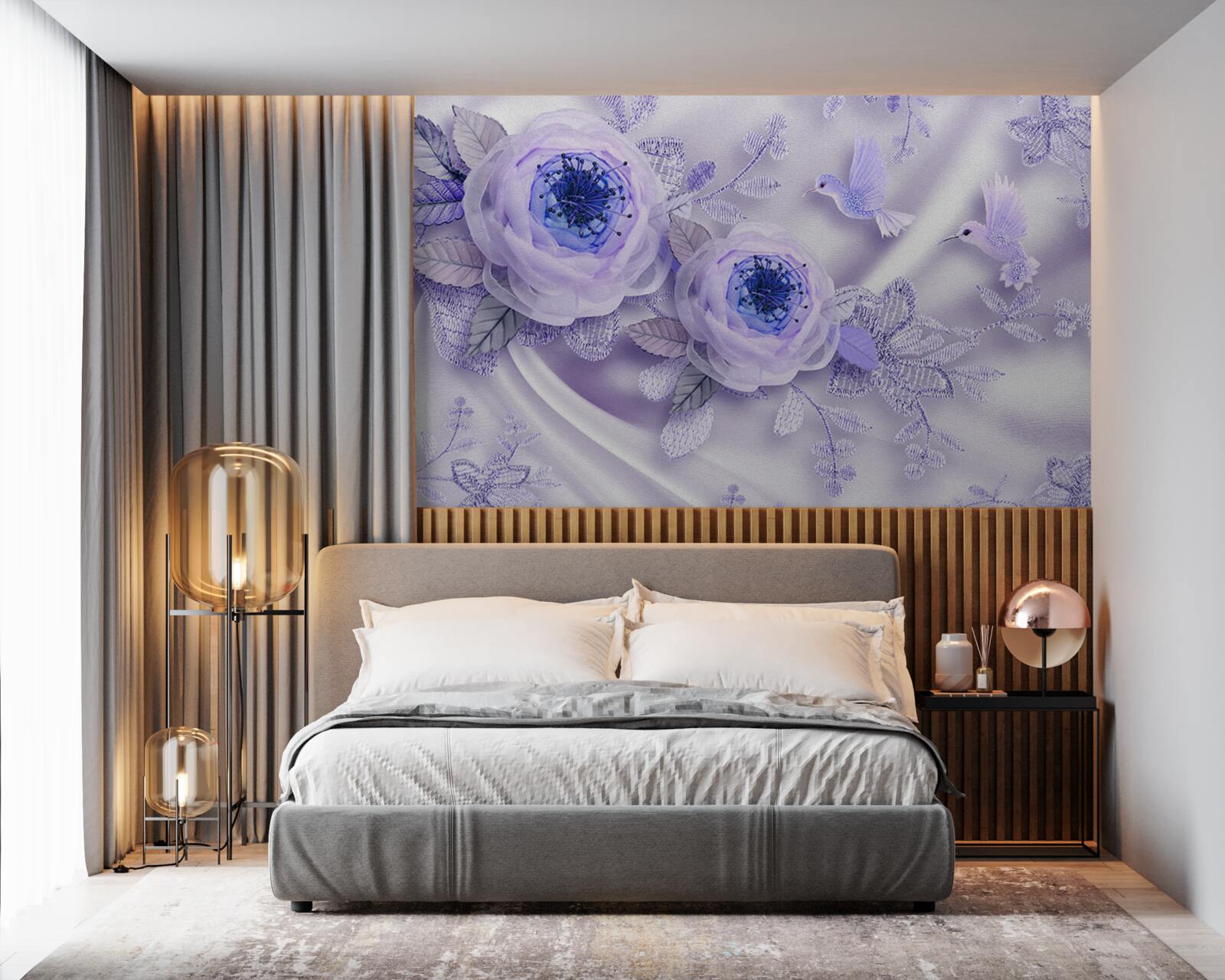 Фотошпалери діаманти прикрашають білу троянду на шовковій тканині