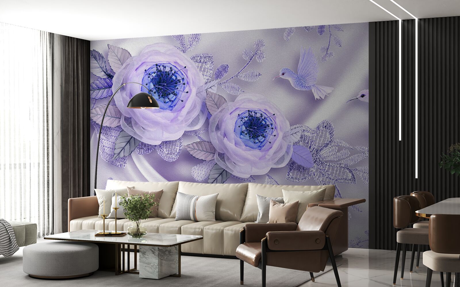 Фотошпалери діаманти прикрашають білу троянду на шовковій тканині