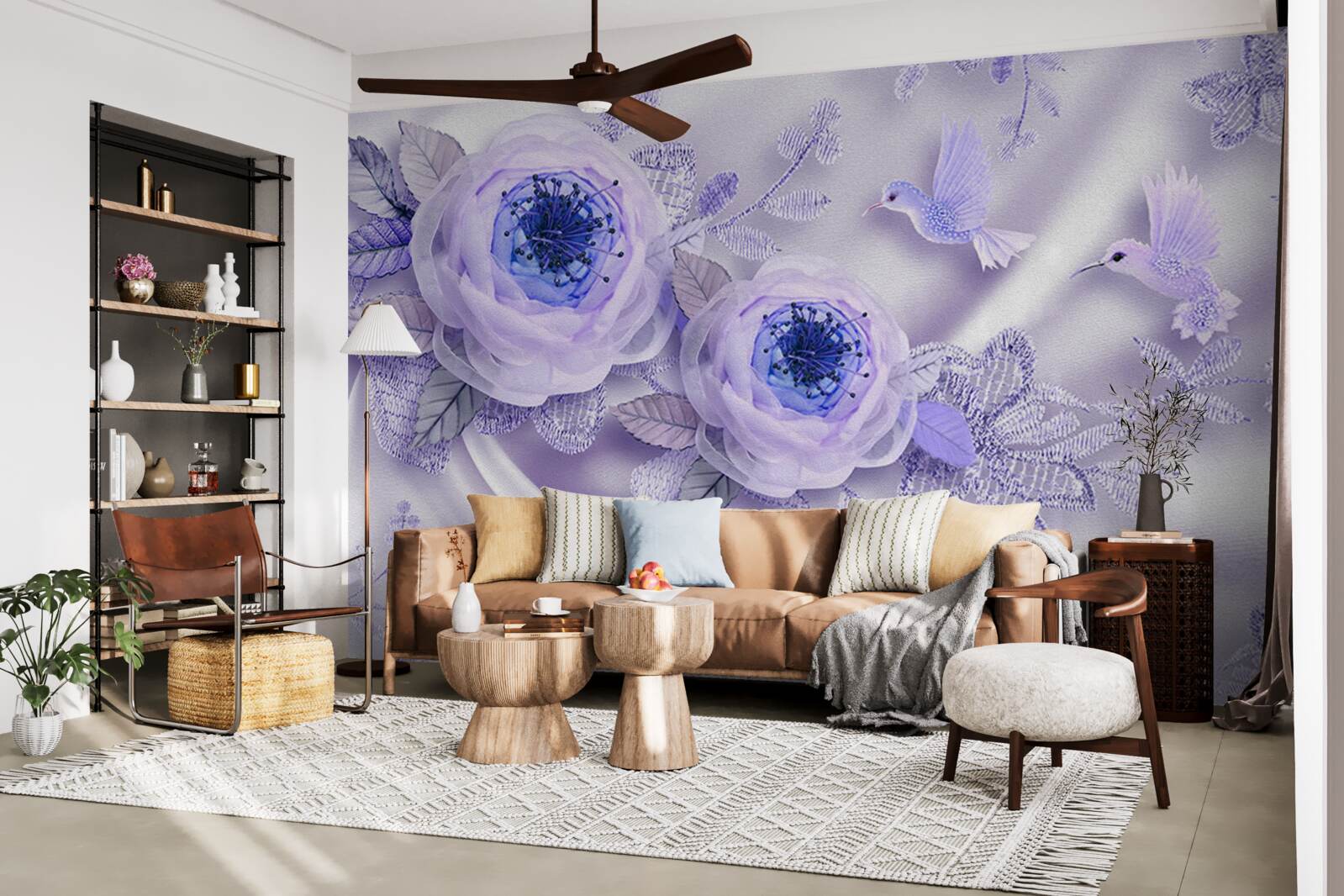 Фотошпалери діаманти прикрашають білу троянду на шовковій тканині