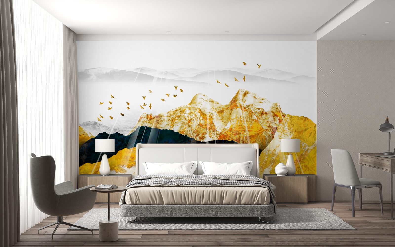 Фотошпалери зображення мінливих ясенів, що освітлюють золотий ліс