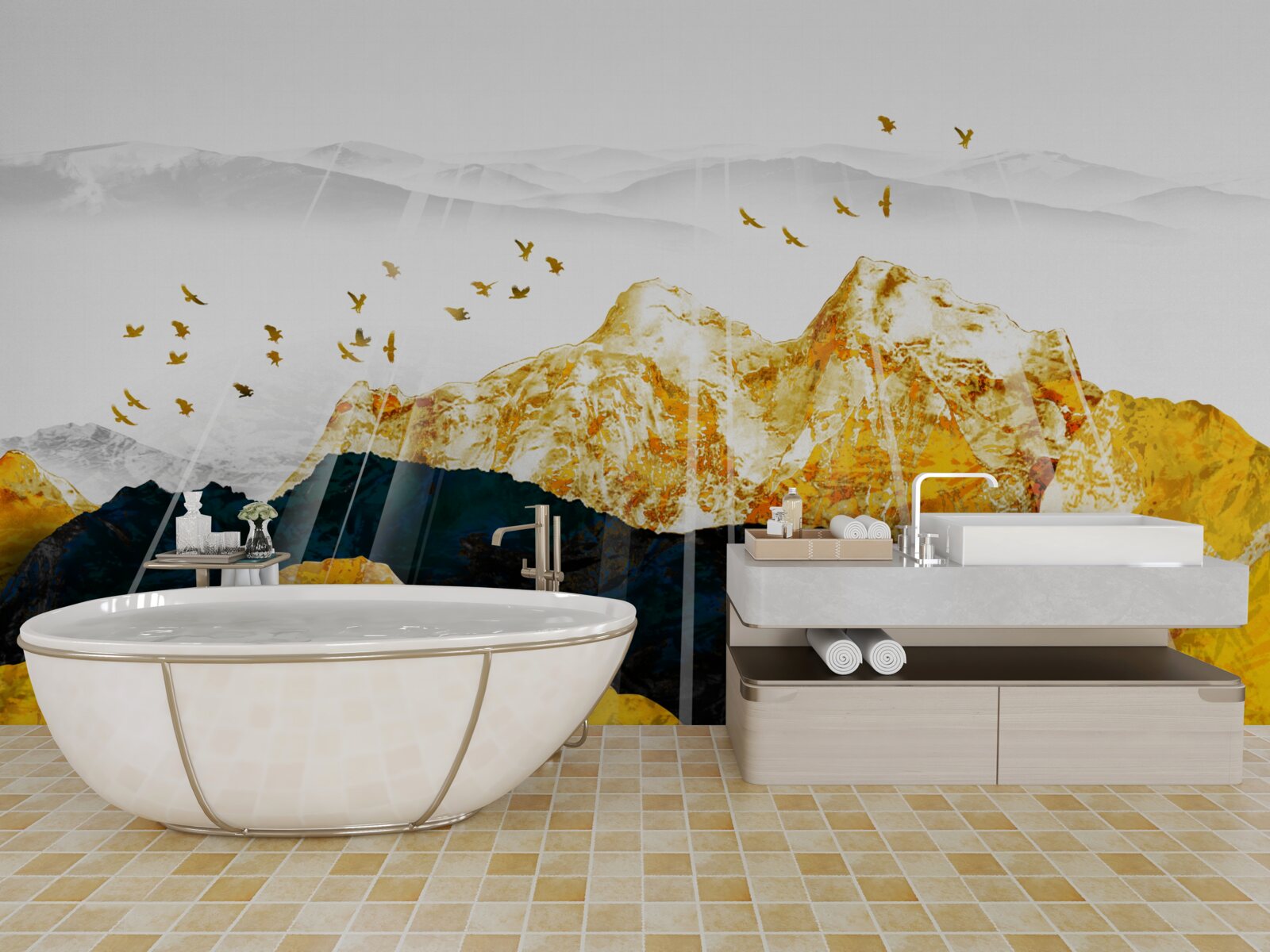 Фотошпалери зображення мінливих ясенів, що освітлюють золотий ліс