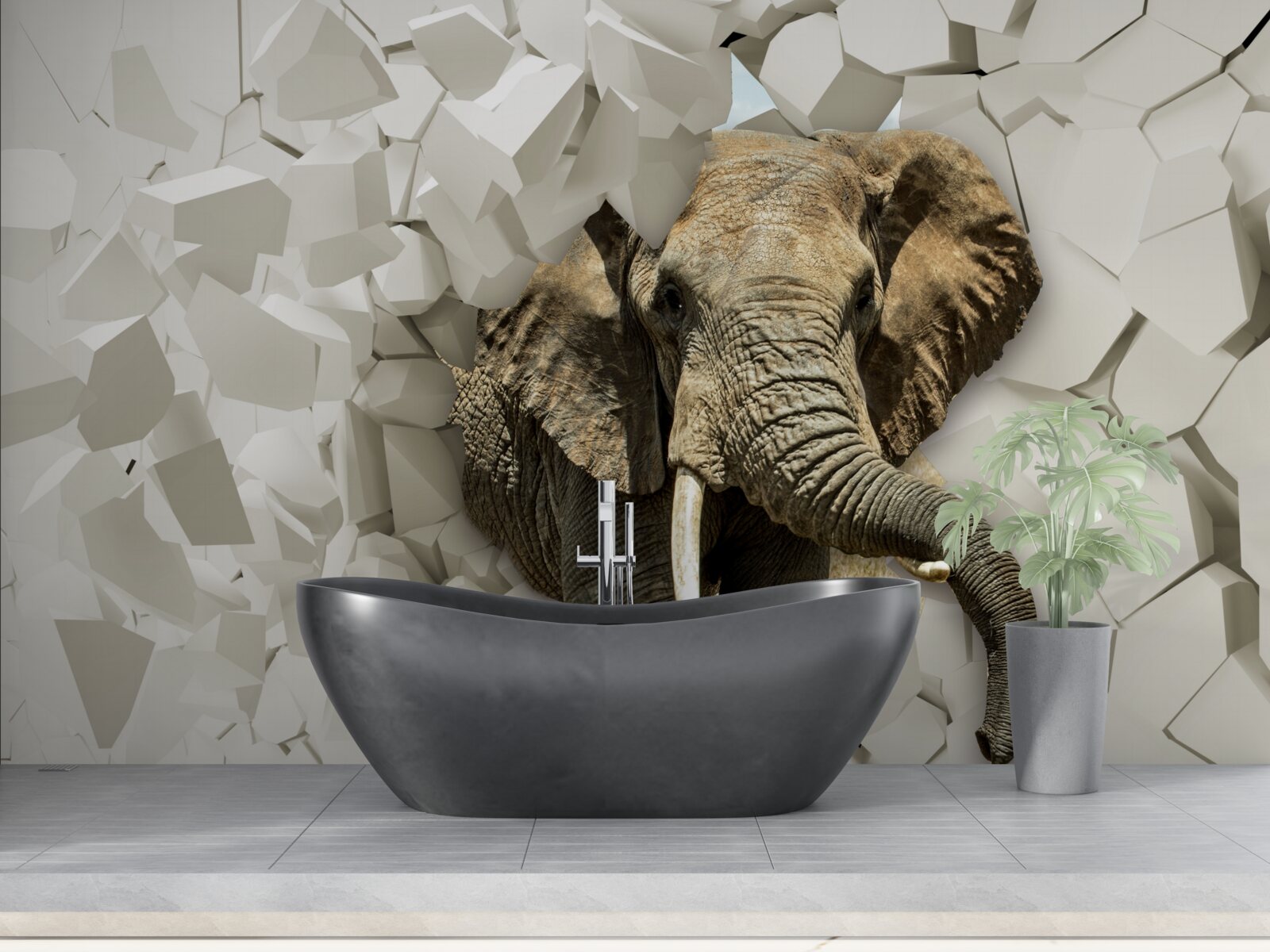 Фотошпалери Стіна, зруйнована слоном