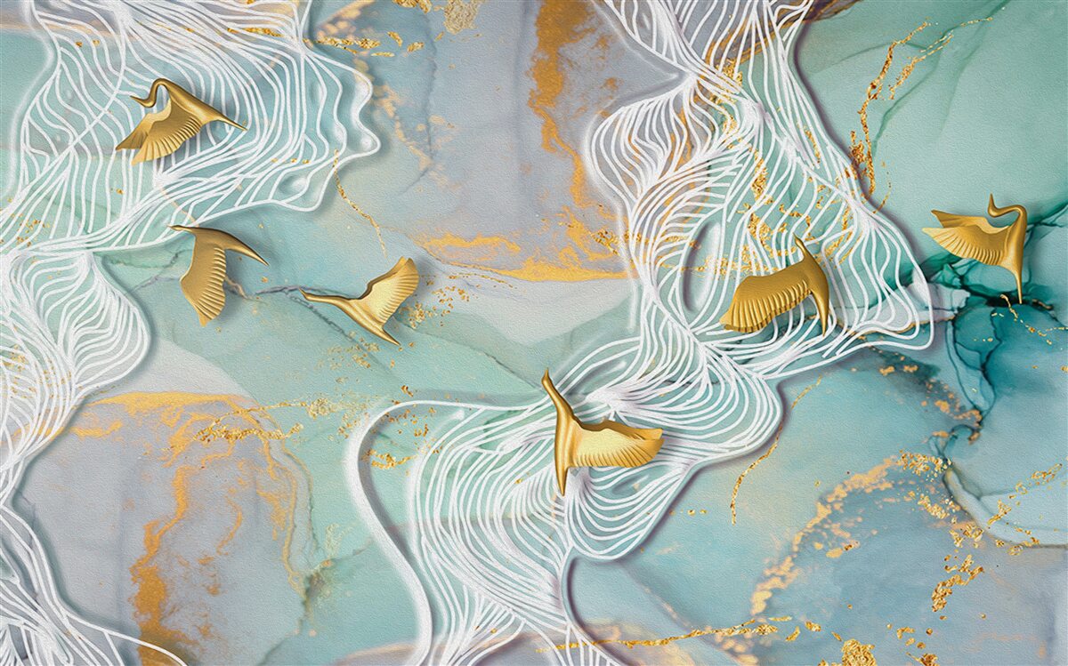 Фотошпалери золоті птахи злітають у небо