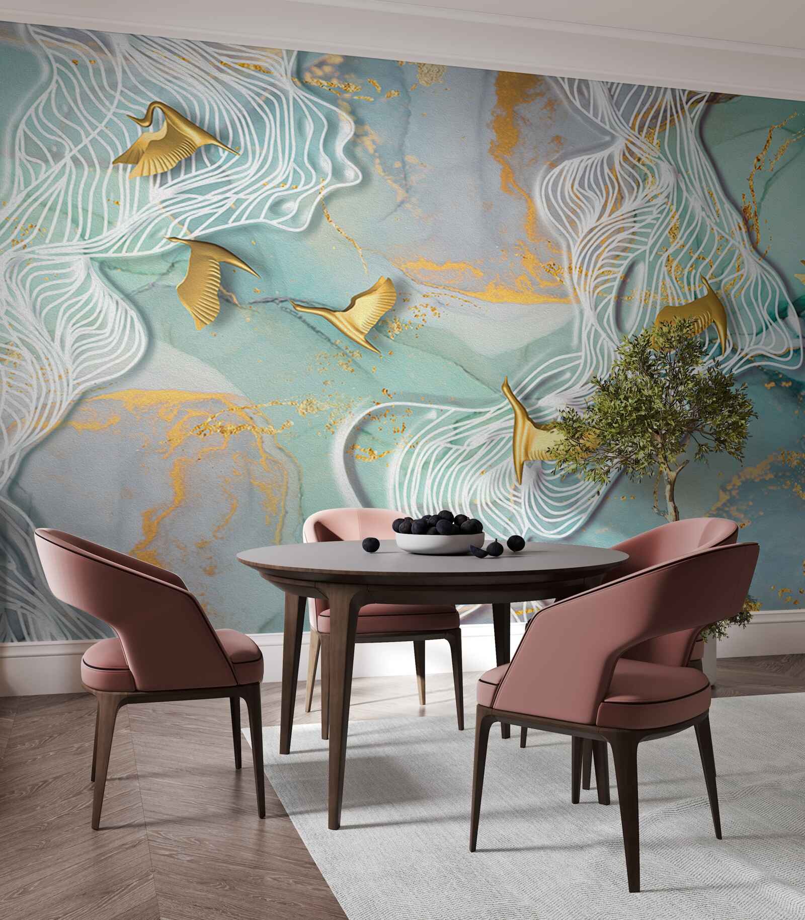 Фотошпалери золоті птахи злітають у небо