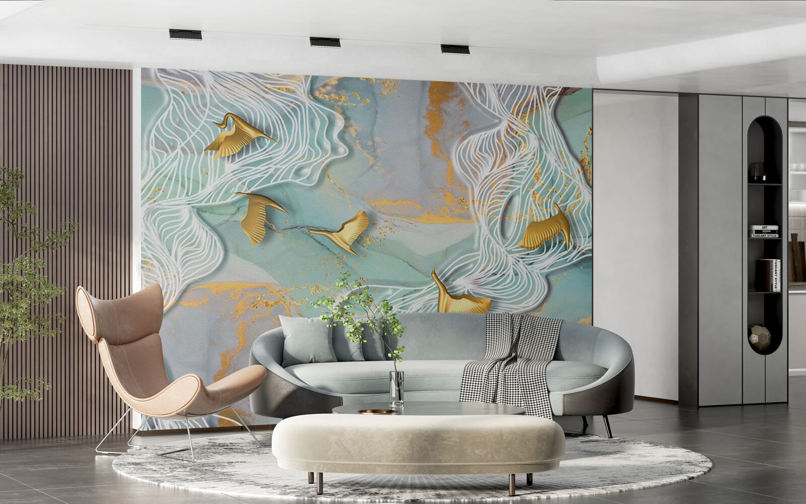 Фотошпалери золоті птахи злітають у небо