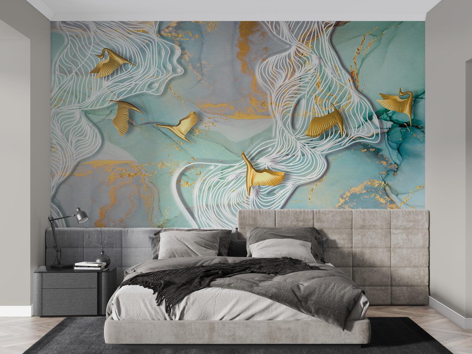 Фотошпалери золоті птахи злітають у небо