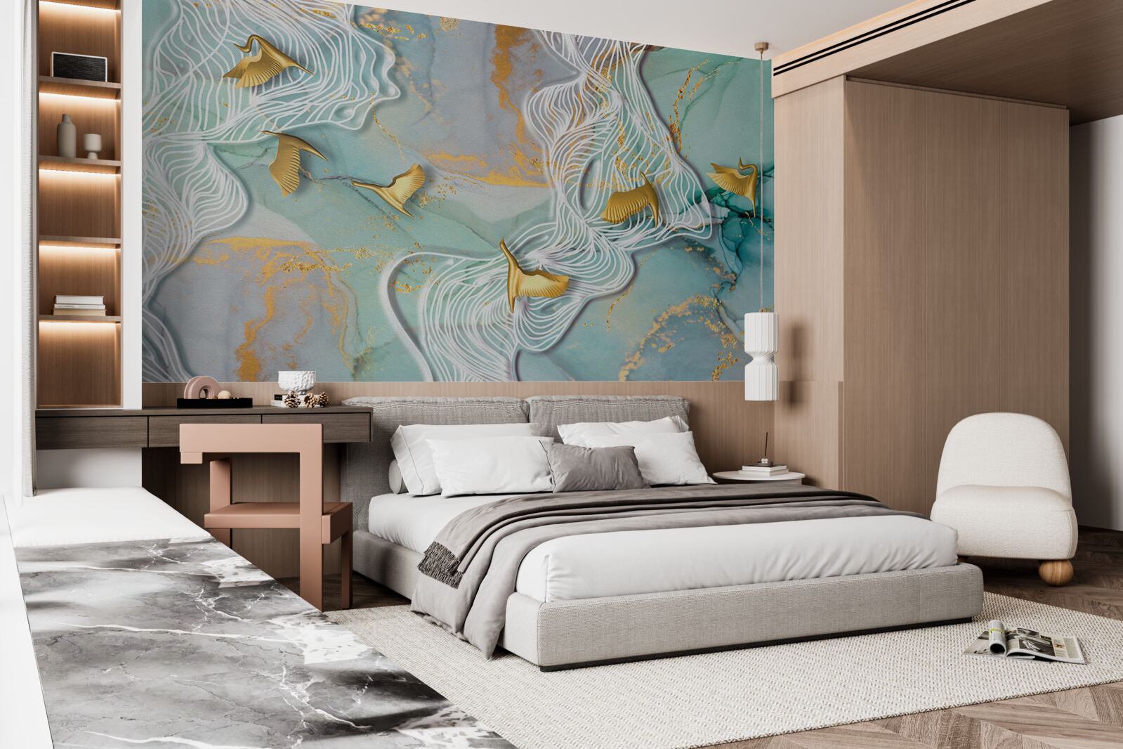 Фотошпалери золоті птахи злітають у небо