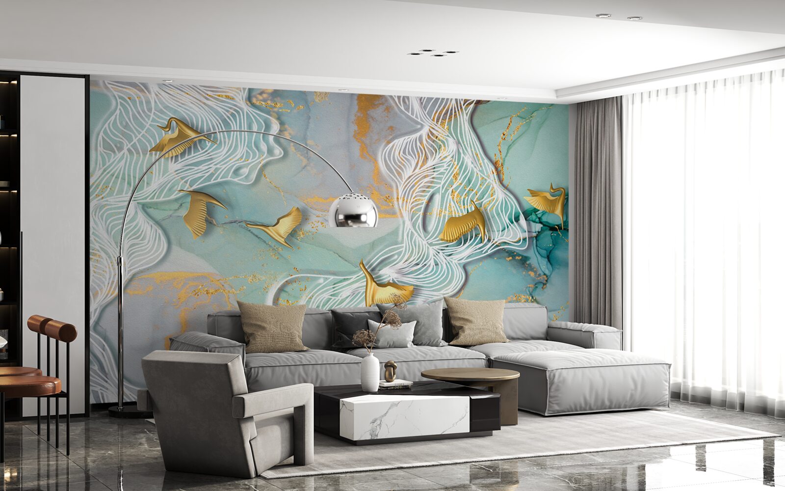 Фотошпалери золоті птахи злітають у небо