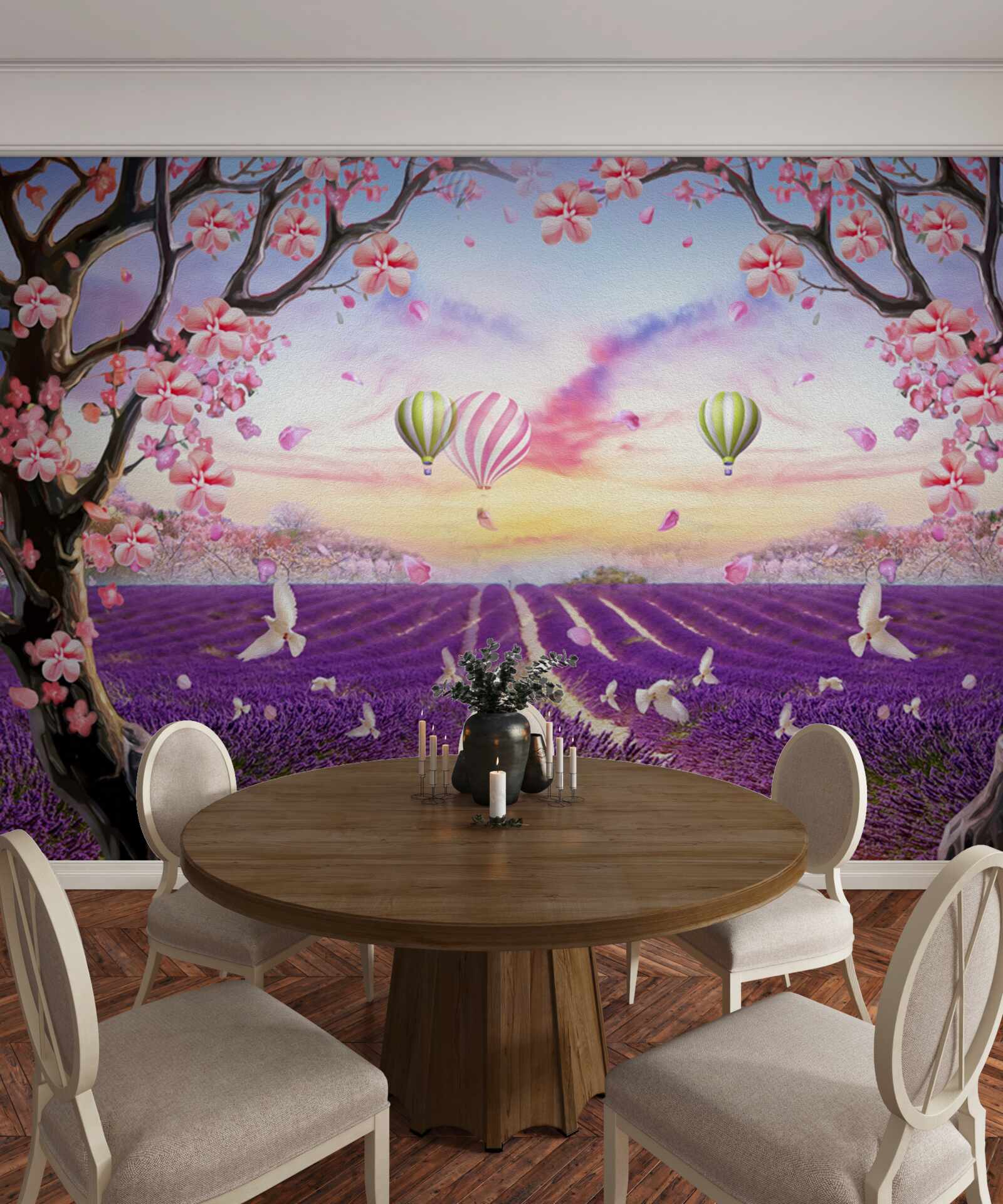 Фотошпалери повітряні кулі, що ширяють над лавандовими полями