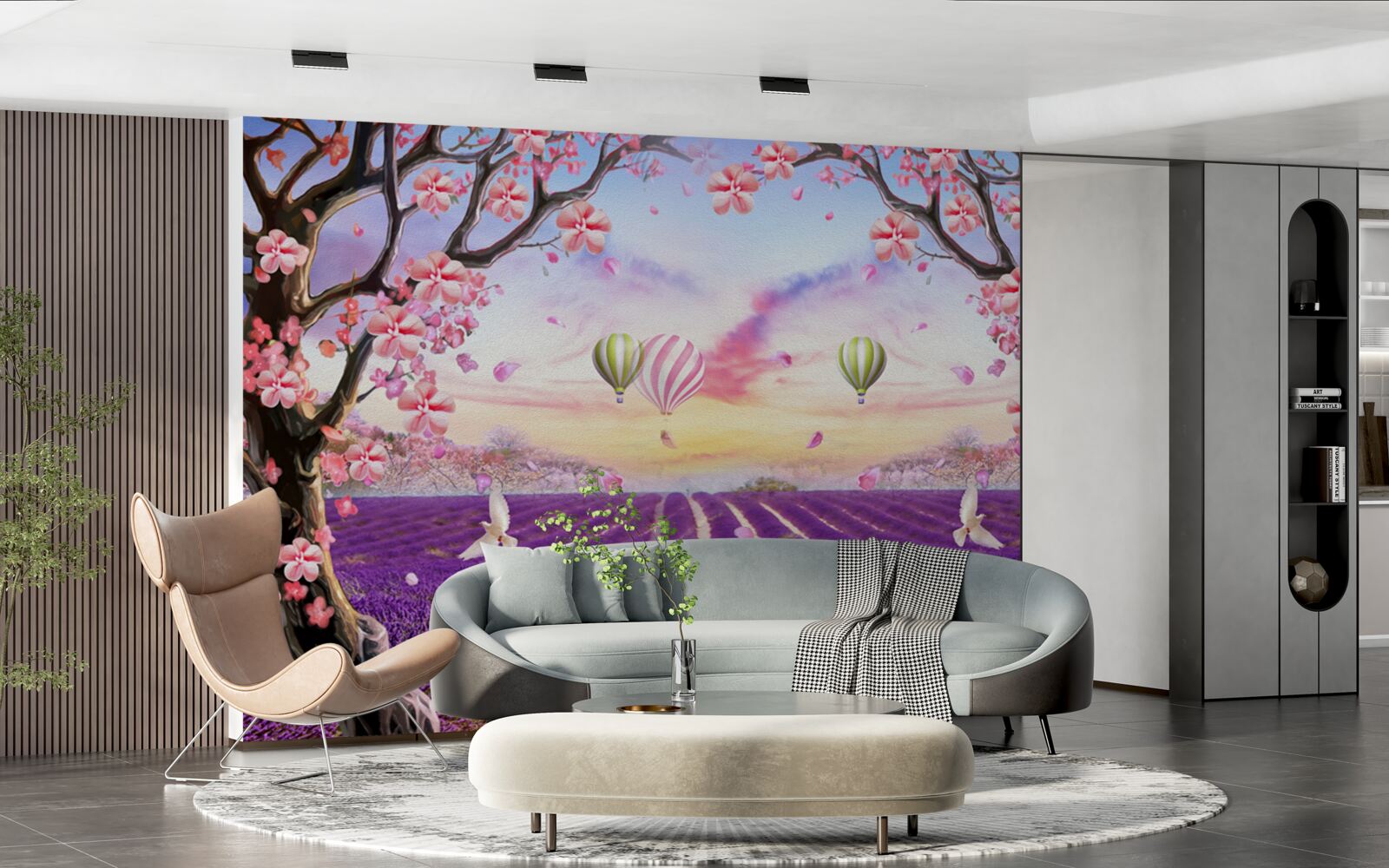 Фотошпалери повітряні кулі, що ширяють над лавандовими полями